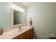 Bathroom features a vanity, sink, and mirror with lighting and neutral paint at 8520 Wright Rd, Kannapolis, NC 28081
