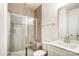 Modern bathroom featuring a glass shower enclosure, toilet, and single sink vanity at 8619 Frank Grier Rd # 3, Charlotte, NC 28215