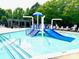 Community pool with a slide and pergola-shaded tables at 10008 King George Ln, Waxhaw, NC 28173