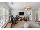 Bedroom featuring neutral colored walls, a ceiling fan, and space for media and music activities at 10434 Blackstock Rd, Huntersville, NC 28078
