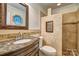 Bathroom featuring granite counters, custom wall tile, and a walk-in shower at 46 Timberidge Dr, Lake Wylie, SC 29710