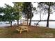 This serene lakefront picnic area with tables offers a relaxing spot for outdoor gatherings and scenic views at 46 Timberidge Dr, Lake Wylie, SC 29710