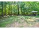 Large backyard with mature trees, wooden shed, and lush green grass at 7328 S Providence Rd, Waxhaw, NC 28173