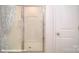 Bright bathroom featuring a glass shower, shower curtain, and neutral colors at 136 Mary Locke Way, Statesville, NC 28677