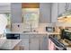Bright kitchen featuring gray cabinets, stainless steel appliances, and updated countertops at 1485 20Th Ne Ave, Hickory, NC 28601