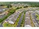An aerial view of a community featuring manicured lawns, townhomes, and community green spaces at 15021 Meacham Farm Dr, Huntersville, NC 28078