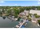 Scenic aerial view of the lake with marina, boat slips and lakefront neighborhood at 19507 Dufour Ct, Cornelius, NC 28031