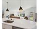 Well-lit kitchen showcasing a spacious island with quartz countertops and a view to the inviting living area at 2678 Wedgewood Ct, Denver, NC 28037