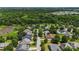 An aerial view features the neighborhood, the community's dense foliage, and homes with inground pools at 611 Tee Ridge Ct, Fort Mill, SC 29715
