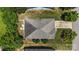 An aerial shot shows the home has a lawn and driveway; a table with an umbrella is in the backyard at 611 Tee Ridge Ct, Fort Mill, SC 29715