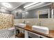 Charming bathroom with unique double sink vanity and tiled walls at 709 Plantation Rd, Lancaster, SC 29720