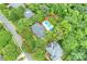 Aerial view of a residential home featuring an in-ground pool, situated amongst mature landscaping at 7812 Seton House Ln, Charlotte, NC 28277