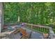 Outdoor back deck with chairs overlooking a wooded yard with privacy fence at 7833 Taymouth Ln, Charlotte, NC 28269