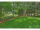 Lush green backyard surrounded by mature trees and privacy fence at 7833 Taymouth Ln, Charlotte, NC 28269