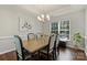 Bright dining room features hardwood floors, modern lighting, and seating for six at 7833 Taymouth Ln, Charlotte, NC 28269
