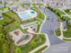 Aerial view of the neighborhood amenities featuring a community pool, playground, picnic area, and parking at 145 Yellow Birch Loop, Mooresville, NC 28117