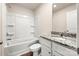Well-lit bathroom featuring a shower-tub combo and vanity with granite countertop at 3320 Burberry Dr, Gastonia, NC 28052