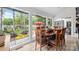 Dining room with large windows offering scenic views of the lake and landscaped backyard at 570 Blue Heron Rd, Salisbury, NC 28146