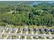 An aerial view of a residential community surrounded by lush greenery and a lake at 5849 Mcclintock Dr # 117, Denver, NC 28037