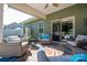 Inviting covered patio features comfortable wicker furniture and a colorful decorative rug at 5849 Mcclintock Dr # 117, Denver, NC 28037