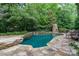 In-ground pool nestled in lush greenery with stone accents, offering a private retreat at 8534 Highgrove St, Charlotte, NC 28277