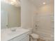 Full bathroom featuring a tub and shower combination, single sink vanity and ample lighting at 1278 Langston Ln, Salisbury, NC 28144