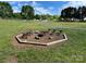 Inviting outdoor fire pit with wooden benches surrounded by lush greenery, perfect for gatherings and relaxation at 13223 Willow Breeze Ln, Huntersville, NC 28078
