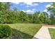 Spacious fenced backyard features a well-maintained lawn, mature trees, and a concrete walkway at 3003 Salix Bend Dr, Charlotte, NC 28205