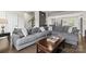 Open-concept living room with sofa, coffee table, and hardwood floors at 3003 Salix Bend Dr, Charlotte, NC 28205