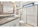 Bathroom featuring a granite countertop vanity and glass-enclosed shower at 862 Kathy Dianne Dr, Fort Mill, SC 29707