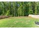 Wide backyard featuring a wooden fence, green grass, and mature trees at 160 Tanner Loop, Troutman, NC 28166