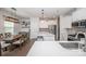 A modern open-concept kitchen and dining area with white cabinets and stainless steel appliances at 17228 River Race Dr, Huntersville, NC 28078