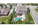 Areal view of in-ground pool, back yard and well-manicured lawn at 220 Forsythia Ln, Tega Cay, SC 29708