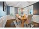 Elegant dining room with a rustic wood table, accent wall, and coffered ceilings at 220 Forsythia Ln, Tega Cay, SC 29708