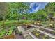 Exterior shot of backyard featuring raised garden beds, stone pathways and wooden perimeter fence at 706 Evans Manor Dr, Weddington, NC 28104