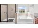 Well-lit bathroom featuring a separate shower, bathtub, and a window with natural light at 7316 Hamilton Bridge Rd, Charlotte, NC 28278