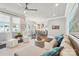 Bright living room featuring a neutral palette, wood floors, and an open layout flowing into the kitchen at 7908 Rea View Ct, Charlotte, NC 28226