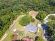 Expansive aerial view of the home and wooded lot showcasing privacy and outdoor space at 1111 Unionville Church Rd, Monroe, NC 28110