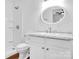 Bathroom featuring a walk-in shower, granite vanity, and stylish fixtures at 1111 Unionville Church Rd, Monroe, NC 28110