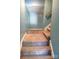 Carpeted stairway with wood handrail and blue walls leads to the upper level, offering a warm and inviting transition at 12304 Sandringham Pl, Charlotte, NC 28262