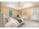 Tranquil main bedroom with tray ceiling, fan and access to the backyard at 1318 Candlewood Dr, Gastonia, NC 28052