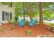 Cozy outdoor seating area with Adirondack chairs, perfect for relaxing in a landscaped front yard at 1332 Waterlily Ln, Charlotte, NC 28262