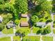 Aerial view of a neighborhood with tree-lined streets, well-maintained lawns and multiple homes at 1408 Delview Rd, Cherryville, NC 28021