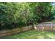 Secluded backyard featuring a wooden fence, plenty of trees, and grassy area at 14512 Brotherly Ln, Charlotte, NC 28278
