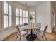 Bright dining area featuring modern design, large windows with shutters, and wood flooring at 15927 Vale Ridge Dr, Charlotte, NC 28278