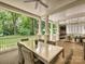 Relaxing covered patio featuring an outdoor dining table and beautiful green view of backyard at 1915 Winthrop Ave, Charlotte, NC 28203