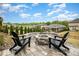 Backyard patio featuring a stone fire pit with two chairs and neighborhood views at 2014 Drawbridge Dr, Fort Mill, SC 29707