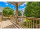 Enjoy outdoor living on this cozy porch with a wooden deck and railing overlooking lush landscaping at 6429 Terrace View Ct, Charlotte, NC 28269