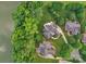 Aerial view of upscale homes with lush landscaping and mature trees, near a serene lake at 7501 Cleyera Cir, Waxhaw, NC 28173