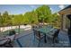 Outdoor deck with dining set overlooking a beautiful yard and pool area at 7507 Meadowgate Ln, Waxhaw, NC 28173